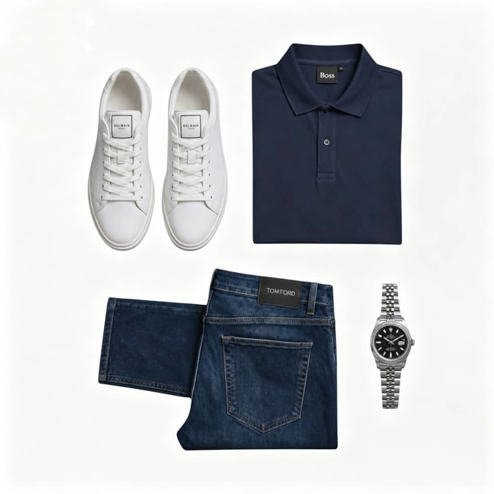Set Men - Polo neck boss, Jeans Tom Ford, Balmain shoes and Rolex