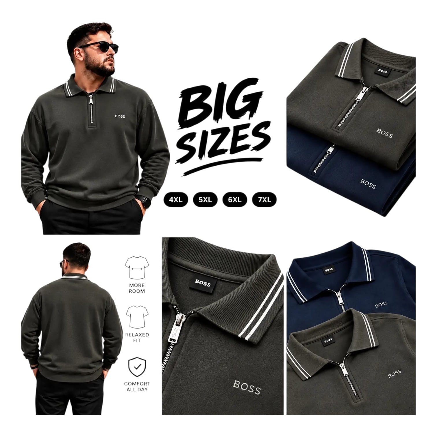 Boss 1/2 zip polo neck sweatshirt